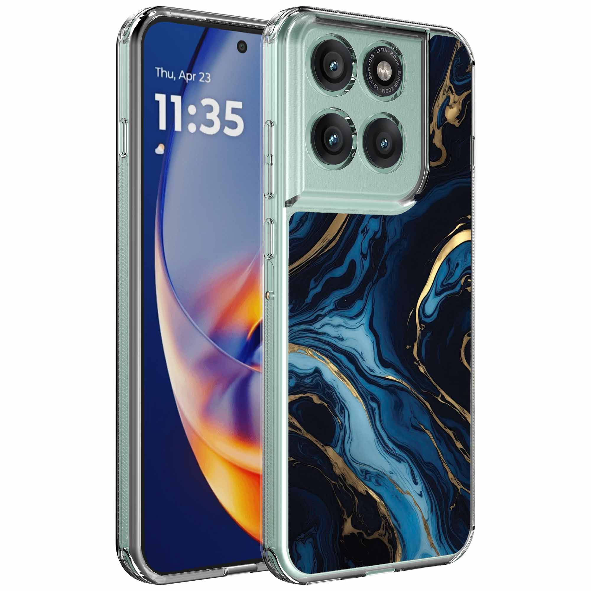 Goud blauw marmer opdruk_Motorola Edge 50 Neo transparant telefoonhoesje (1)