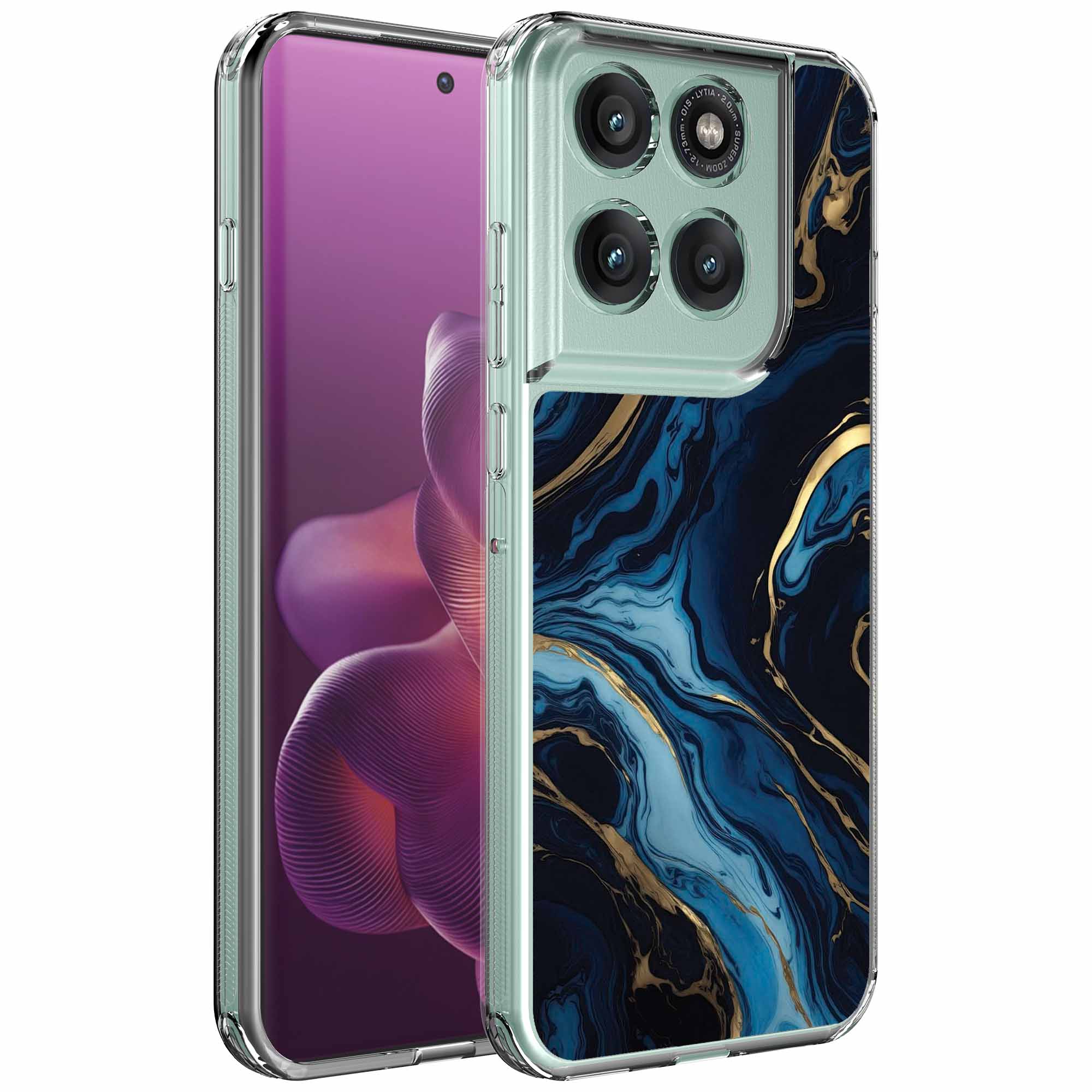 Goud blauw marmer opdruk_Motorola Edge 60 Pro transparant telefoonhoesje (1)