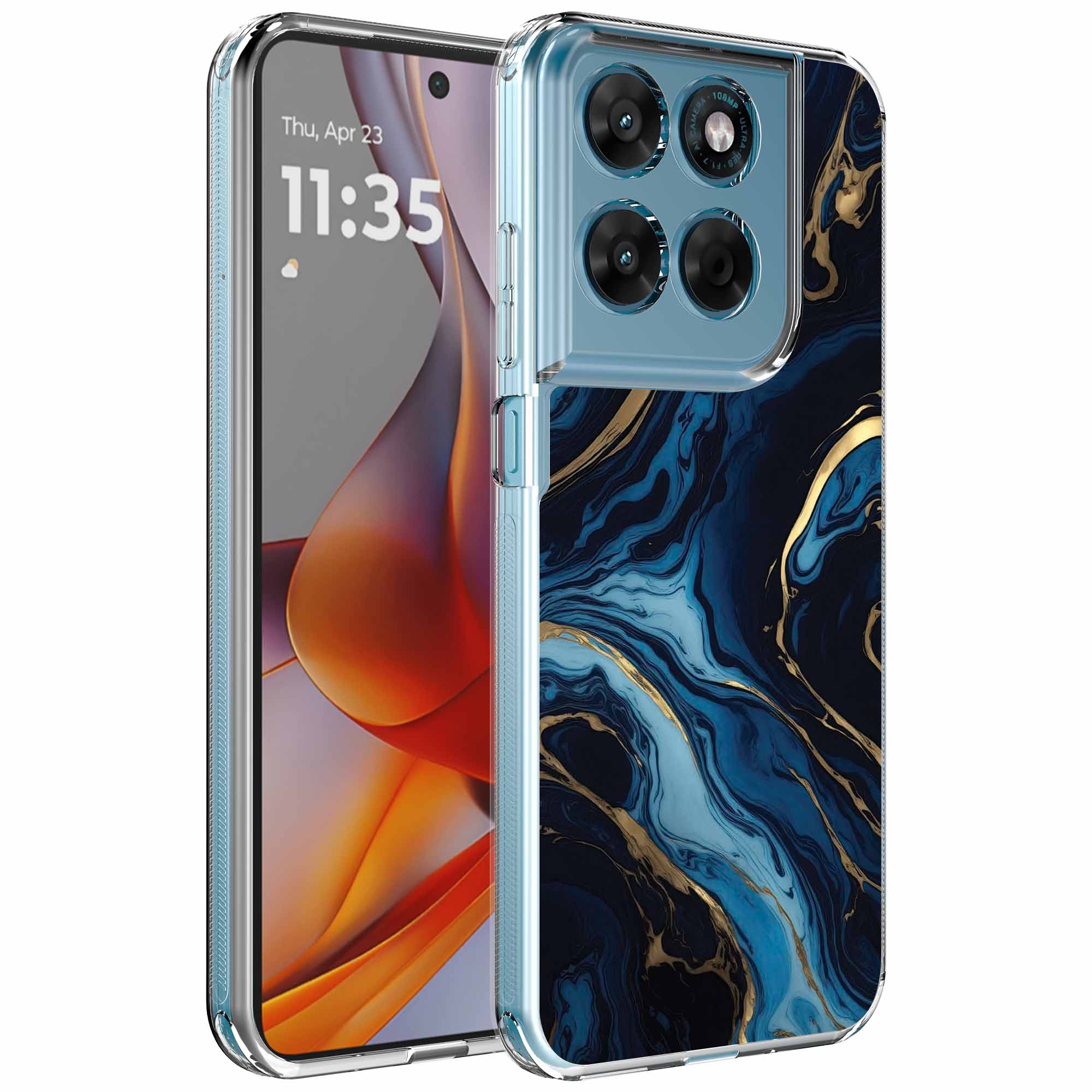 Goud blauw marmer opdruk_Motorola Moto G75 transparant telefoonhoesje (1)