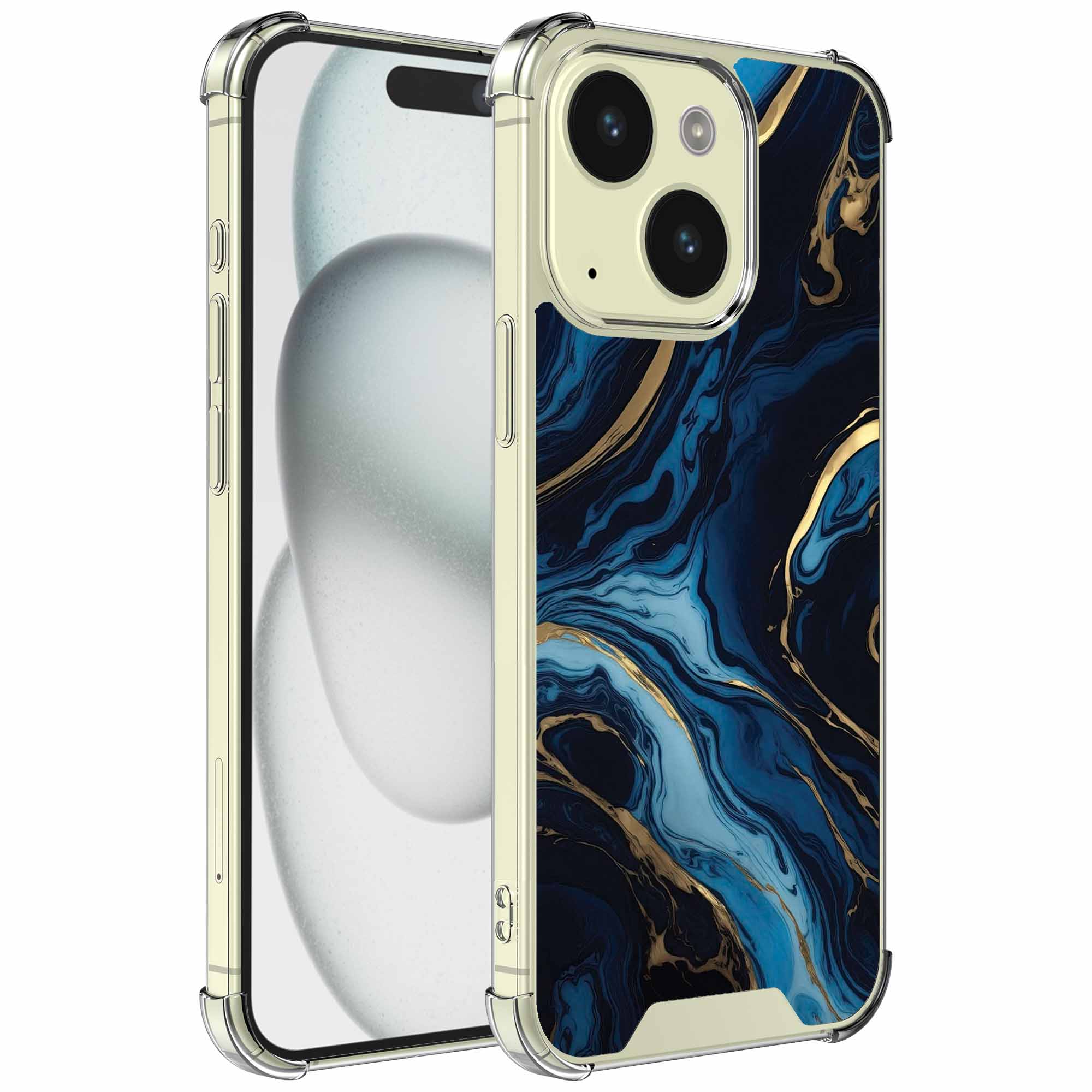 Goud blauw marmer opdruk_iPhone 15 transparant telefoonhoesje (1)