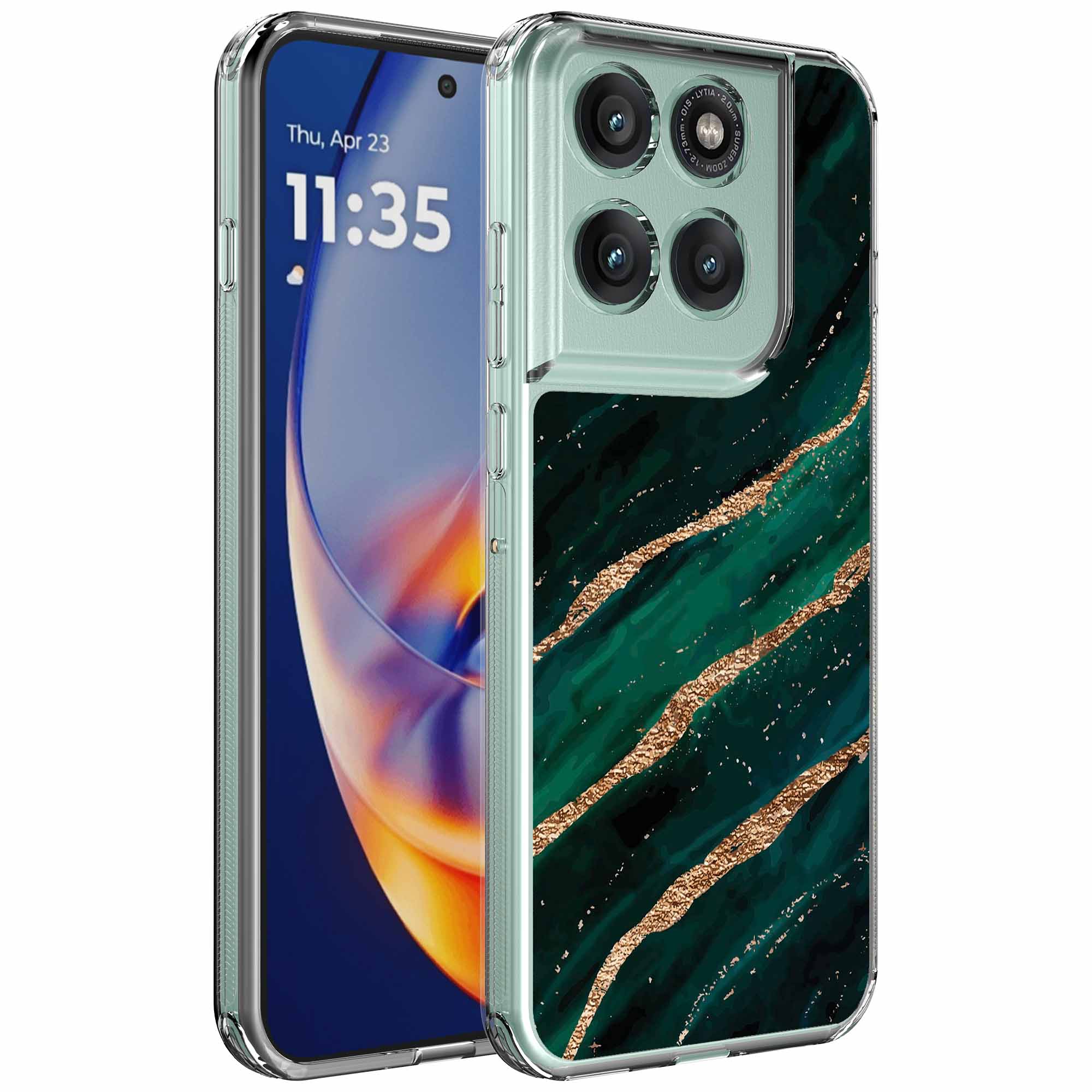 Goud groen marmer opdruk_Motorola Edge 50 Neo transparant telefoonhoesje (1)