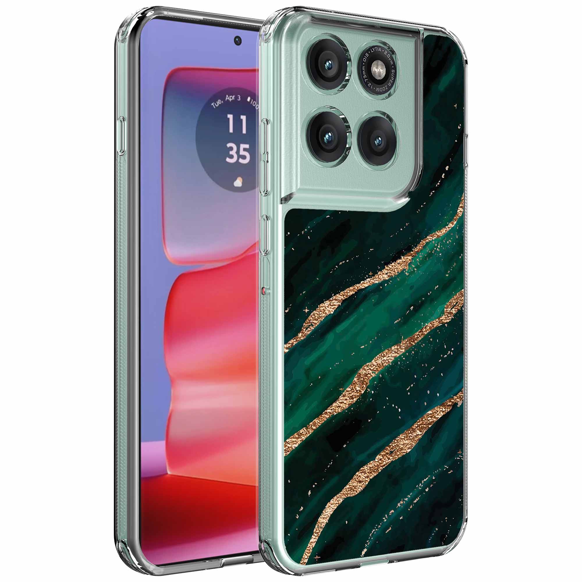 Goud groen marmer opdruk_Motorola Edge 50 Pro transparant telefoonhoesje (1)