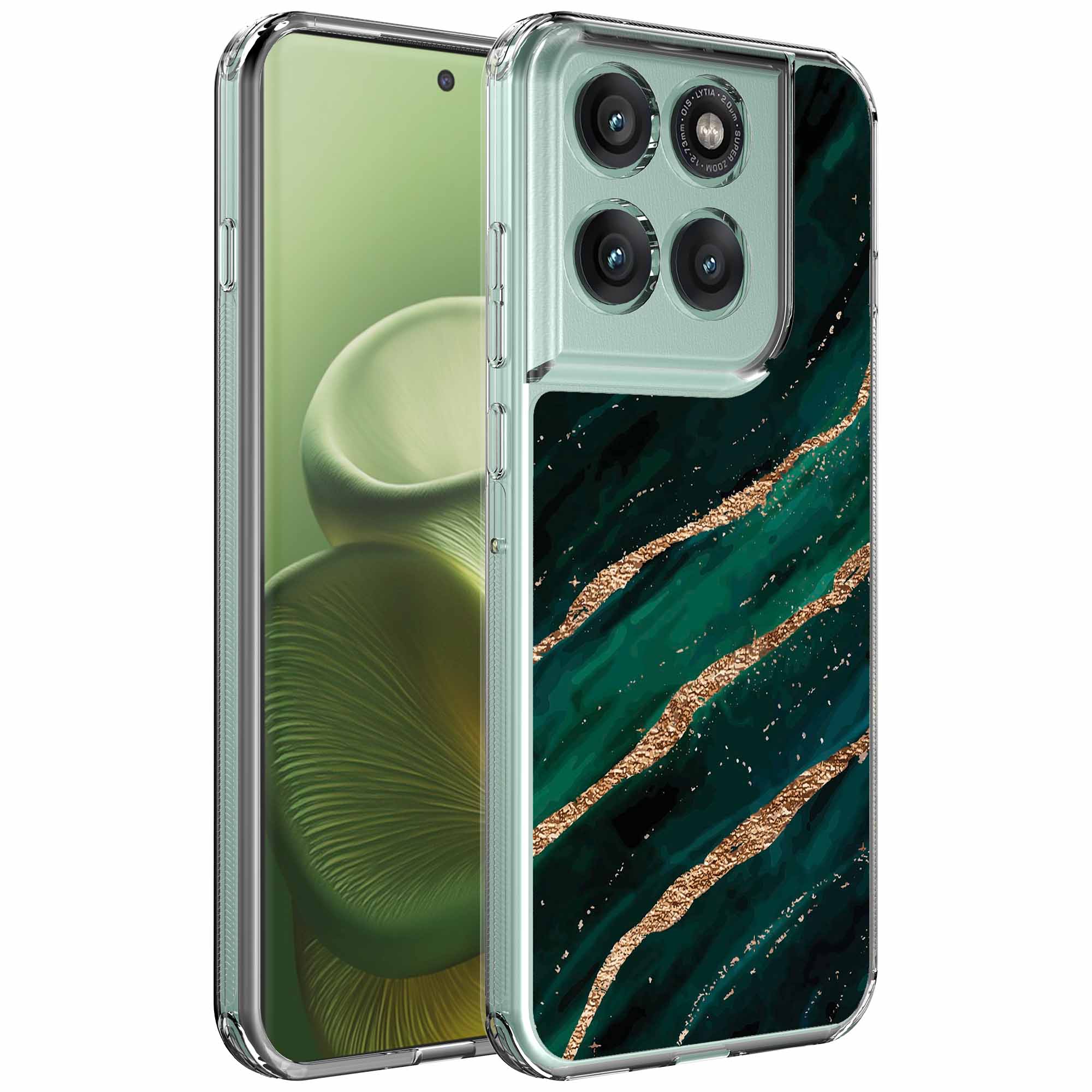 Goud groen marmer opdruk_Motorola Edge 60 transparant telefoonhoesje (1)