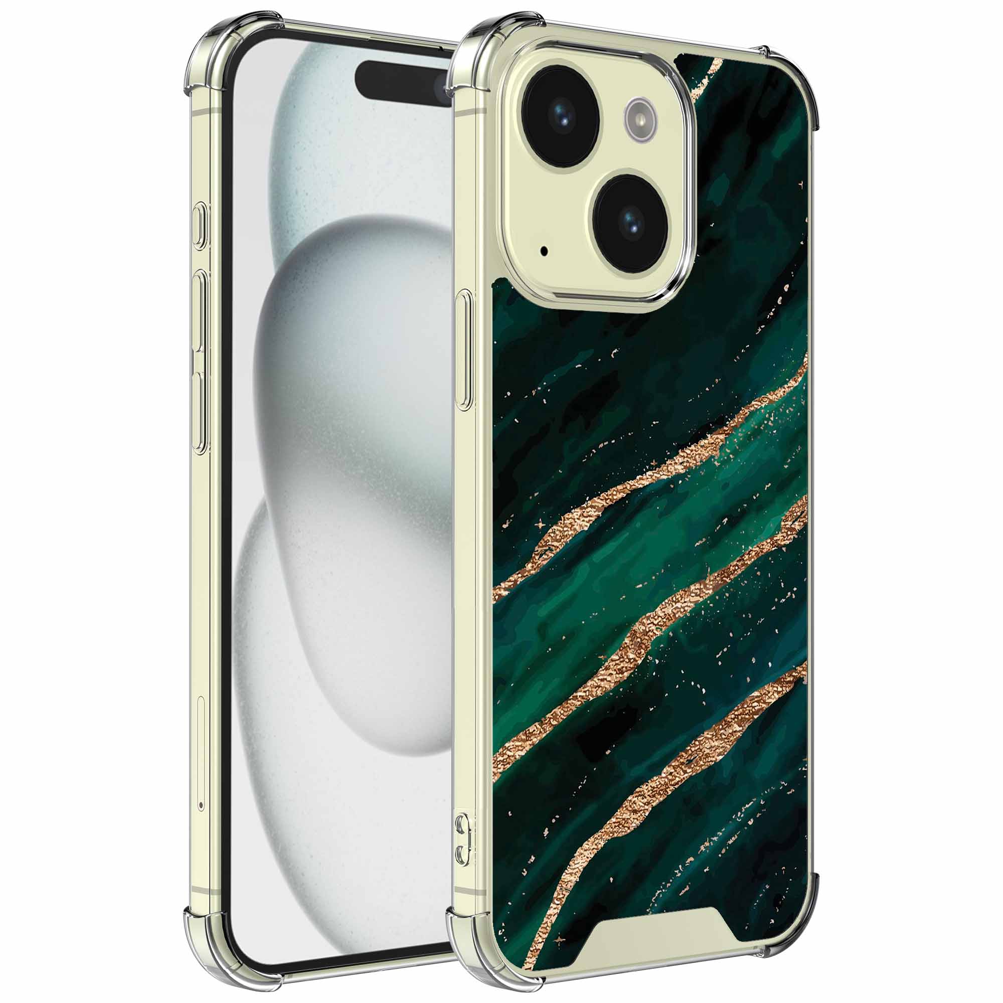 Goud groen marmer opdruk_iPhone 15 transparant telefoonhoesje (1)