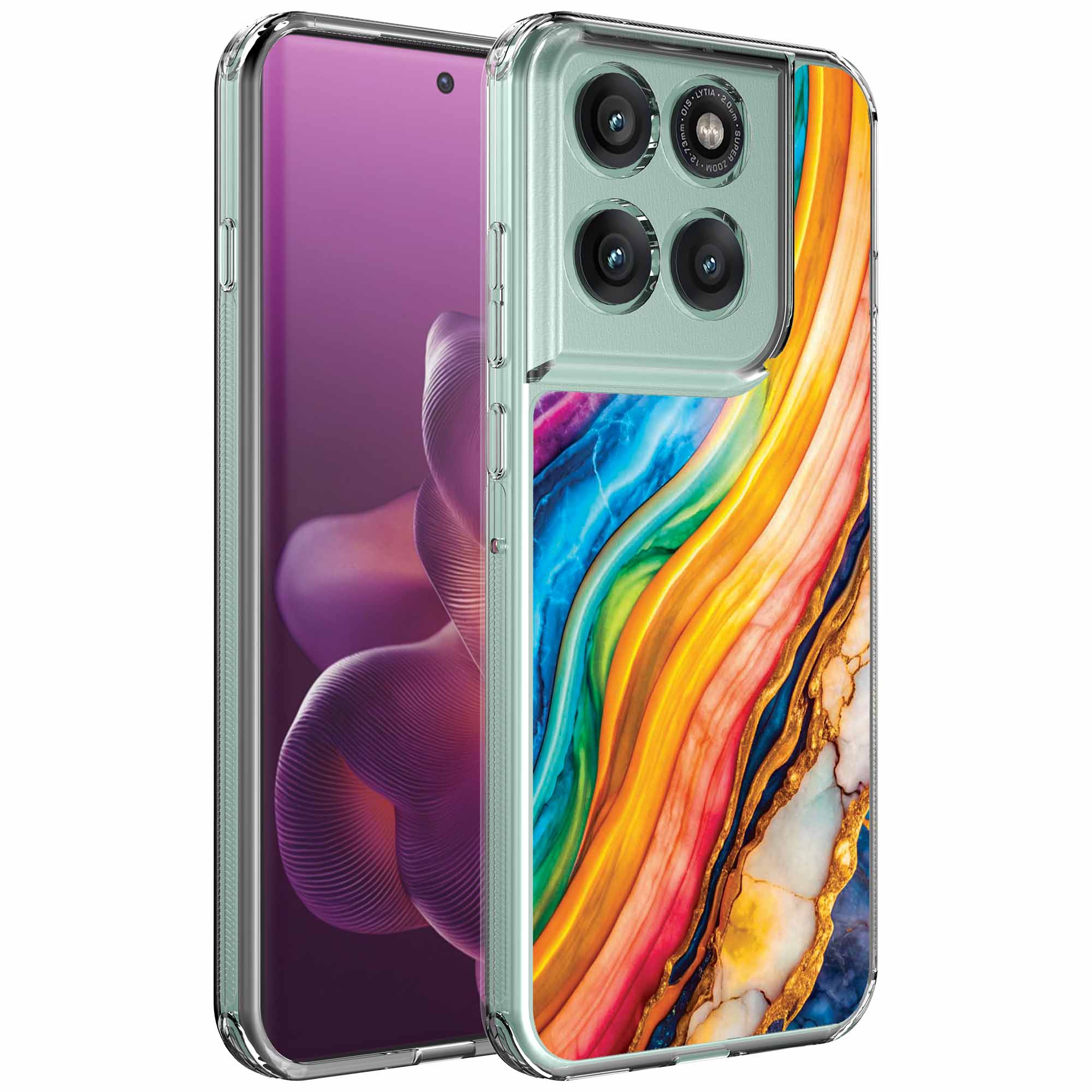 Goud regenboog marmer opdruk_Motorola Edge 60 Pro transparant telefoonhoesje (1)