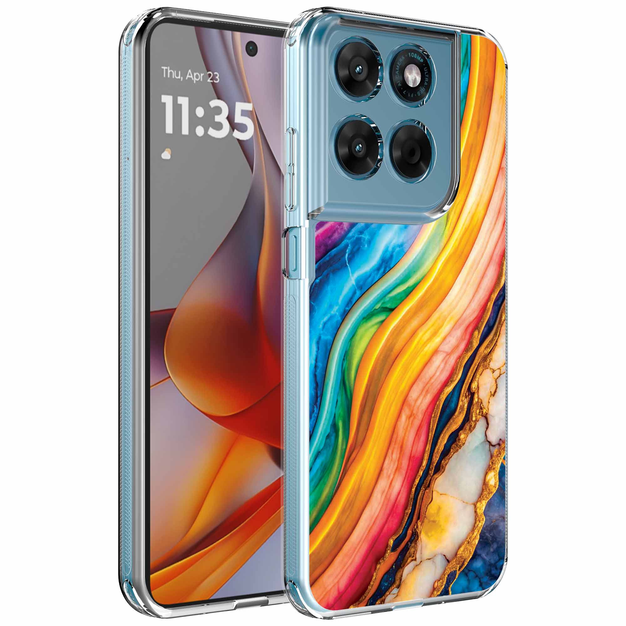 Goud regenboog marmer opdruk_Motorola Moto G75 transparant telefoonhoesje (1)