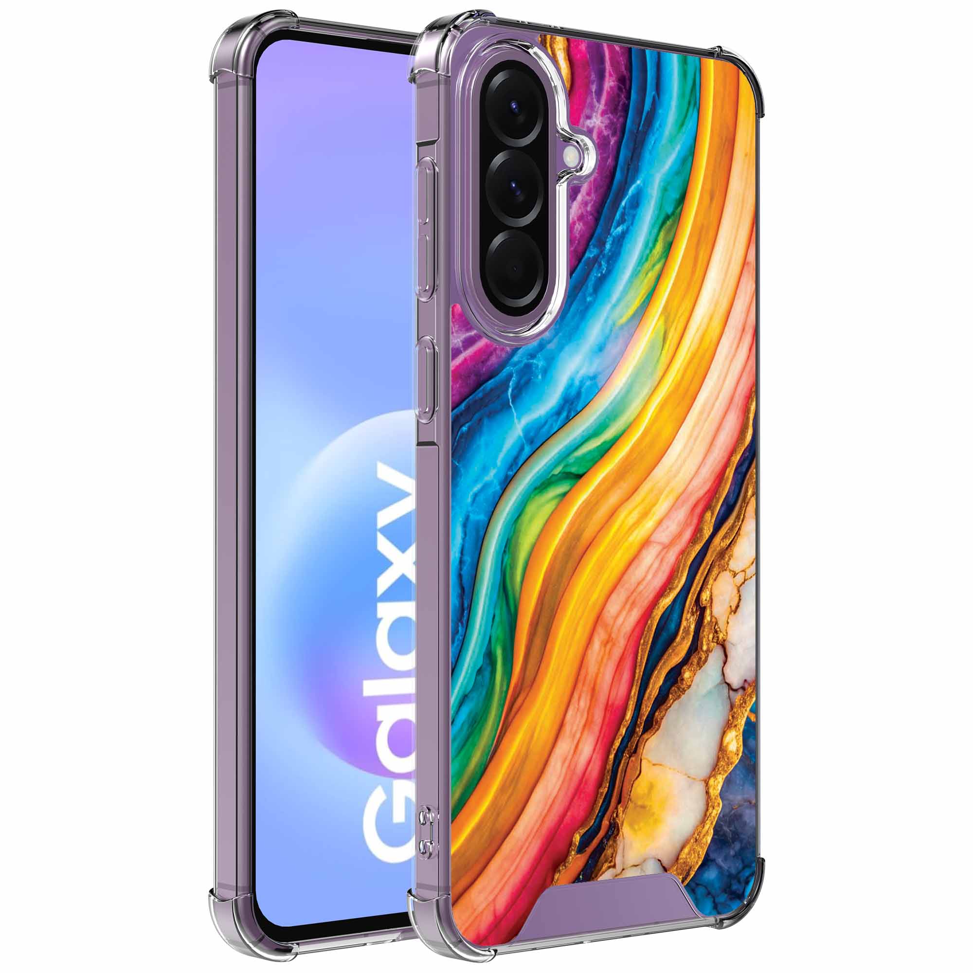 Goud regenboog marmer opdruk_Samsung Galaxy A57 transparant telefoonhoesje (1)