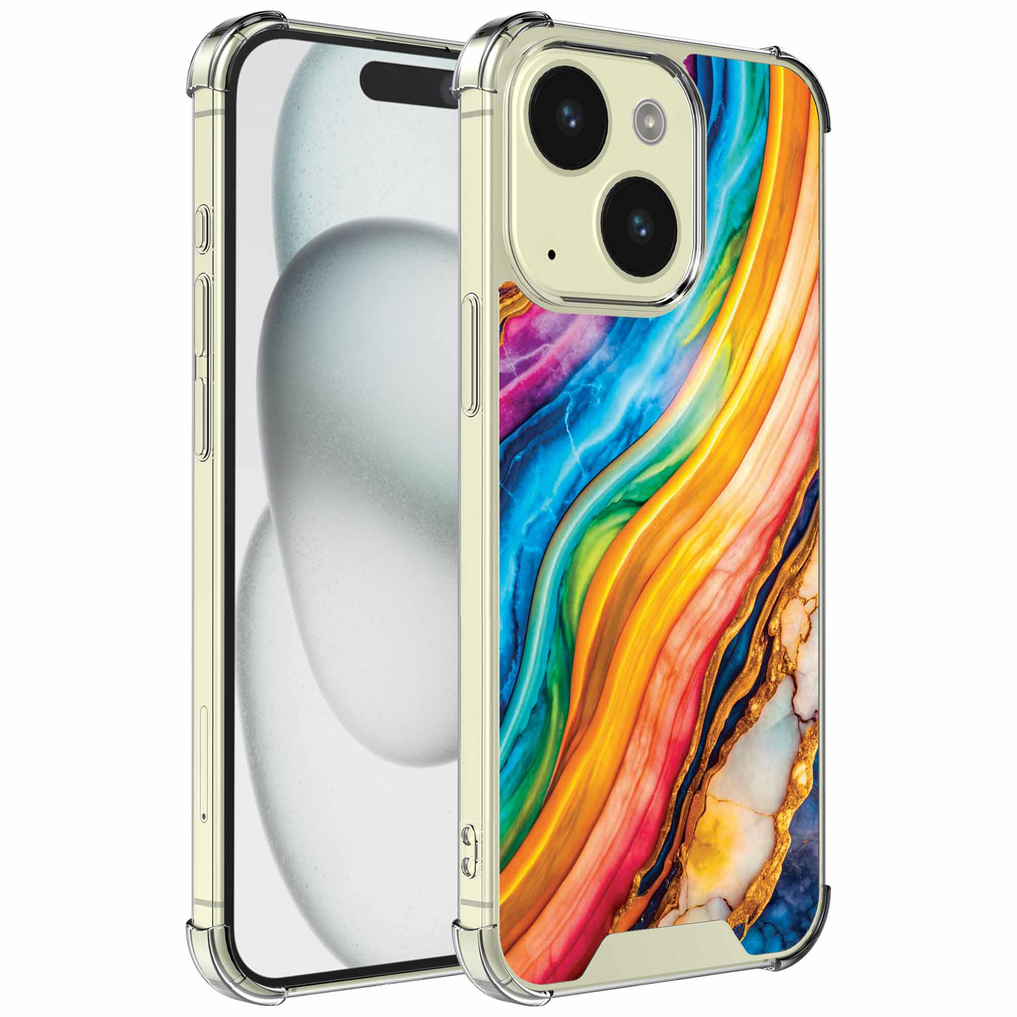 Goud regenboog marmer opdruk_iPhone 15 transparant telefoonhoesje (1)