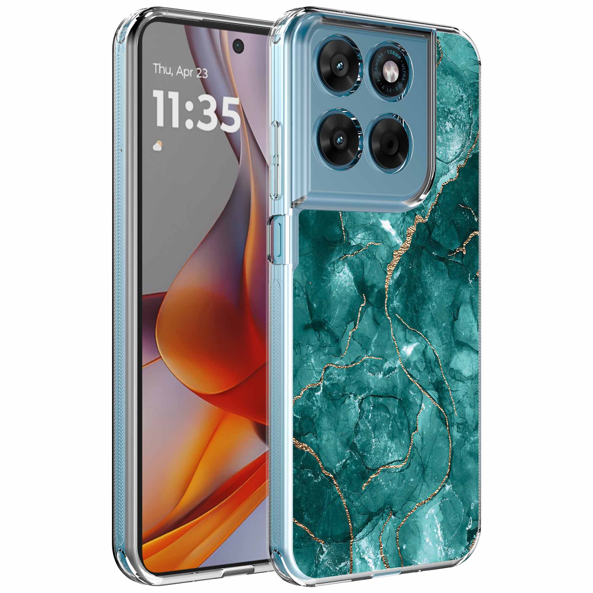 Groen goud marmer opdruk_Motorola Moto G75 transparant telefoonhoesje (1)