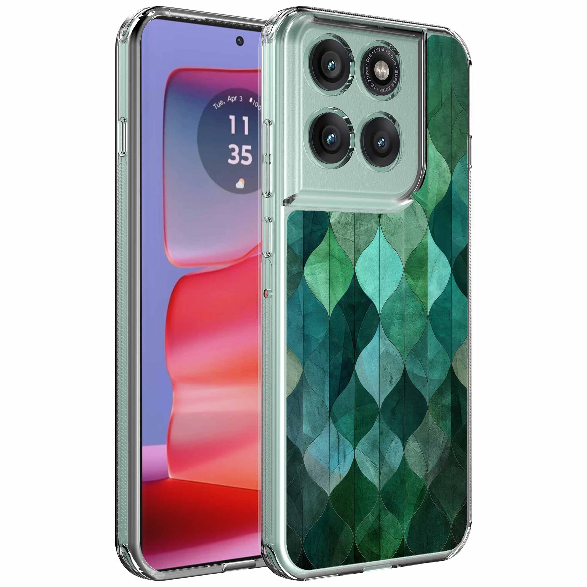 Groene bladeren opdruk_Motorola Edge 50 Pro transparant telefoonhoesje (1)
