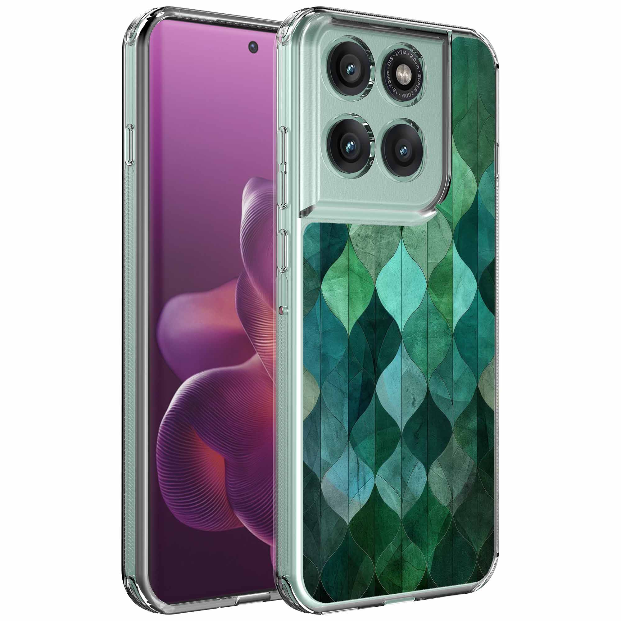 Groene bladeren opdruk_Motorola Edge 60 Pro transparant telefoonhoesje (1)