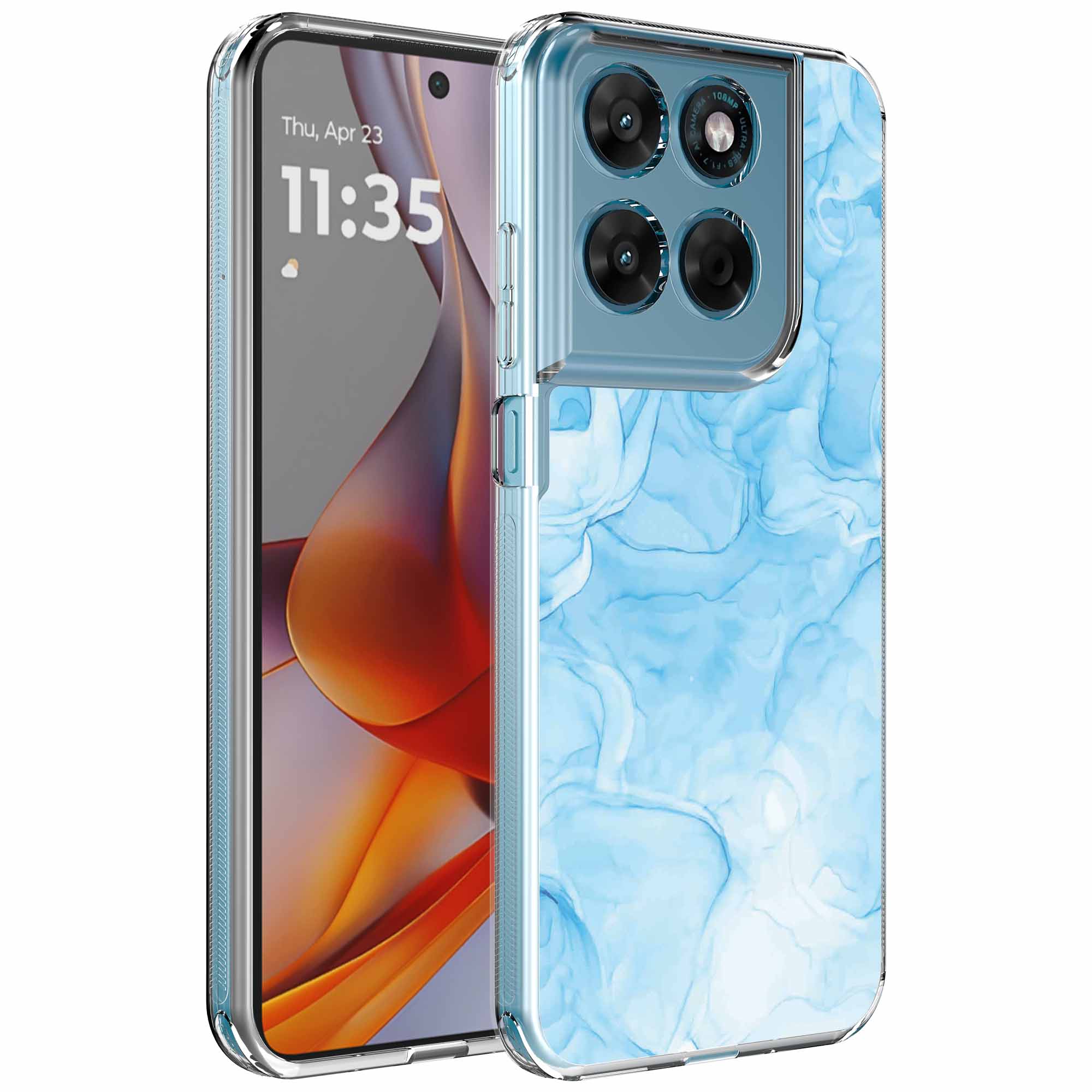 Lichtblauw marmer opdruk_Motorola Moto G75 transparant telefoonhoesje (1)