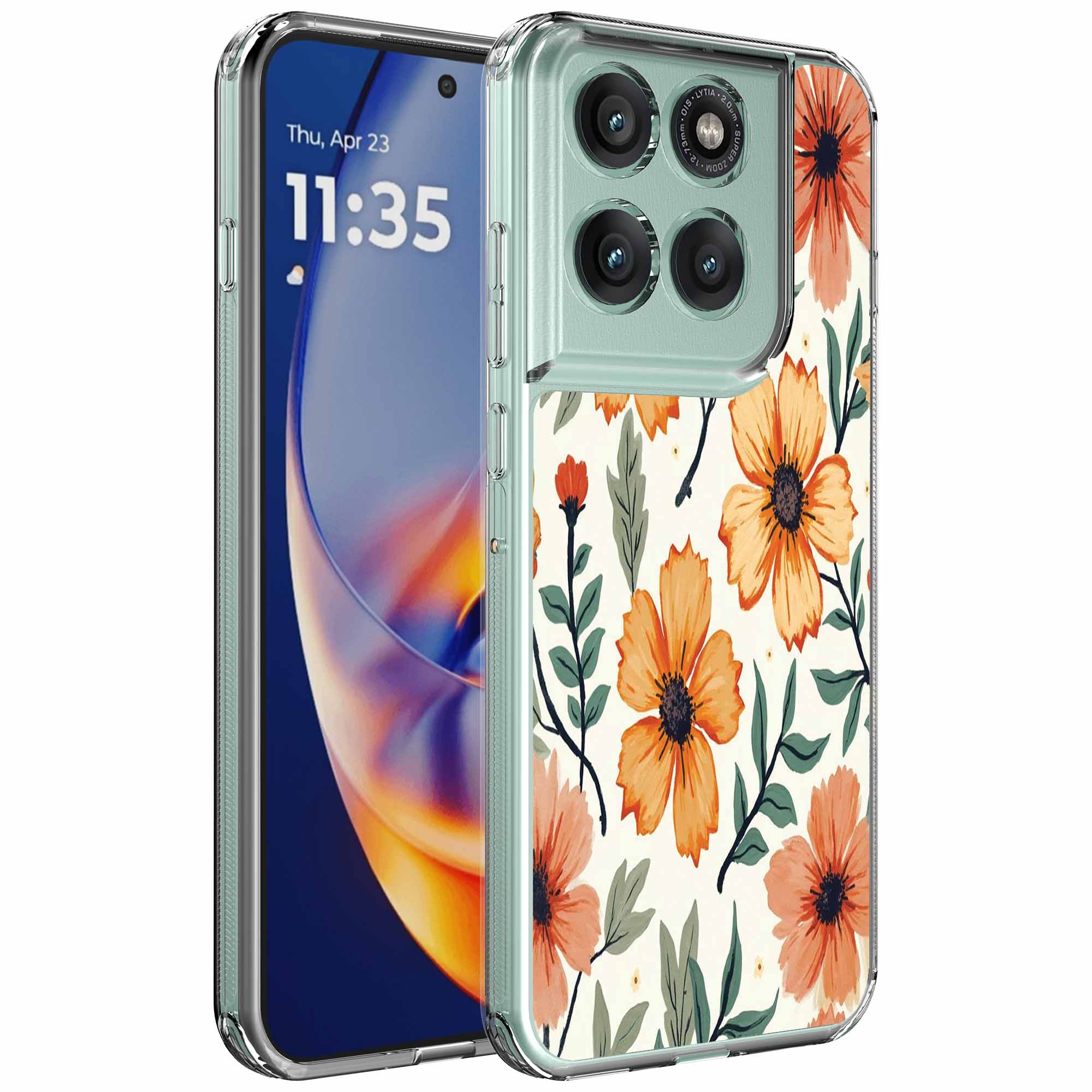 Oranje bloemen opdruk_Motorola Edge 50 Neo transparant telefoonhoesje (1)