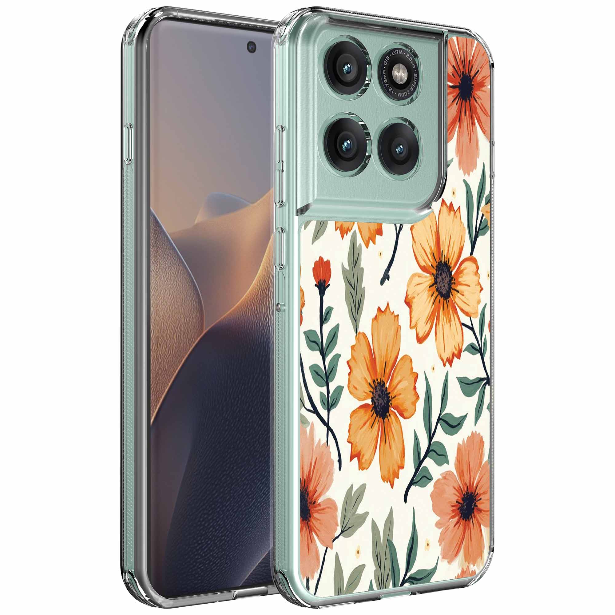 Oranje bloemen opdruk_Motorola Edge 60 Fusion transparant telefoonhoesje (1)