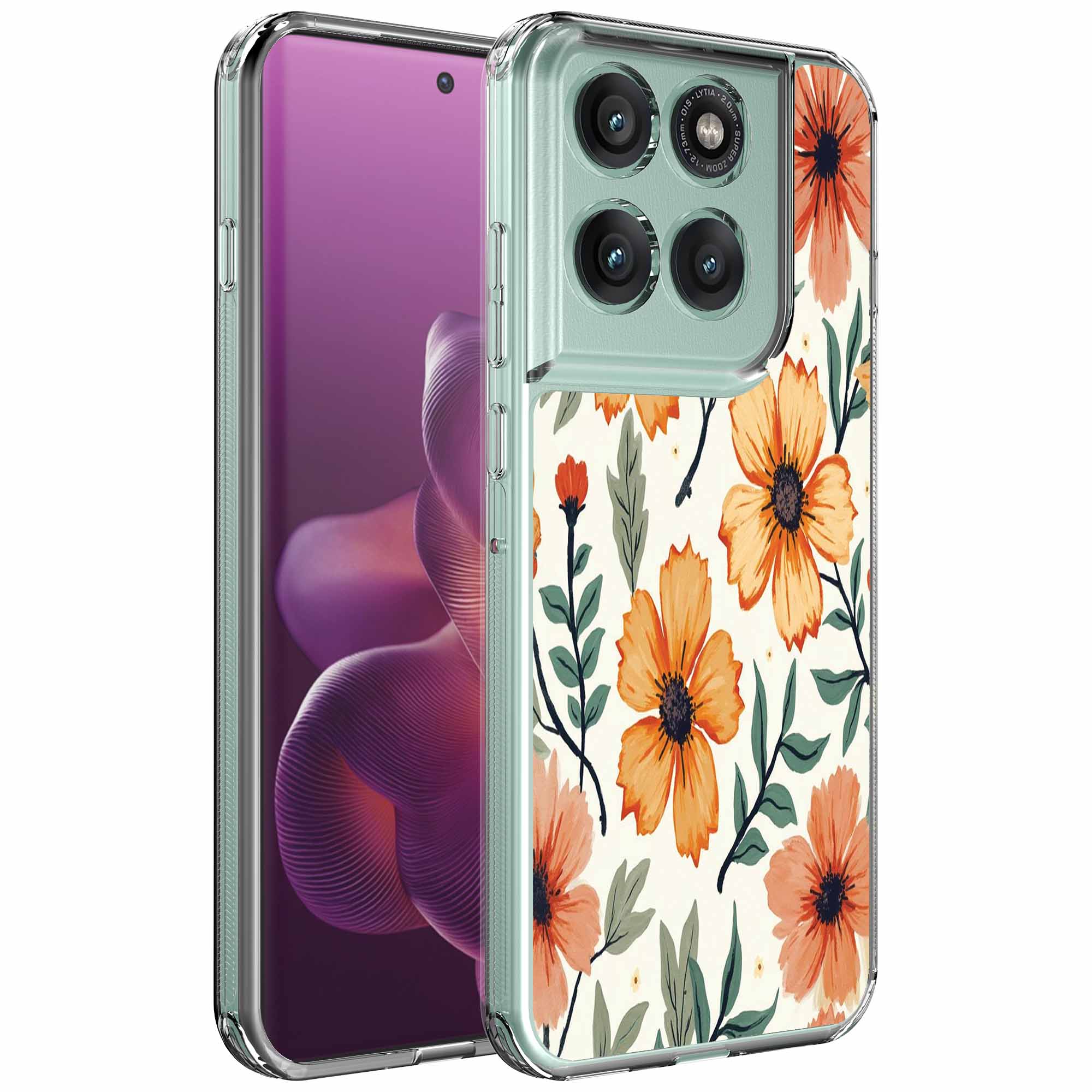 Oranje bloemen opdruk_Motorola Edge 60 Pro transparant telefoonhoesje (1)