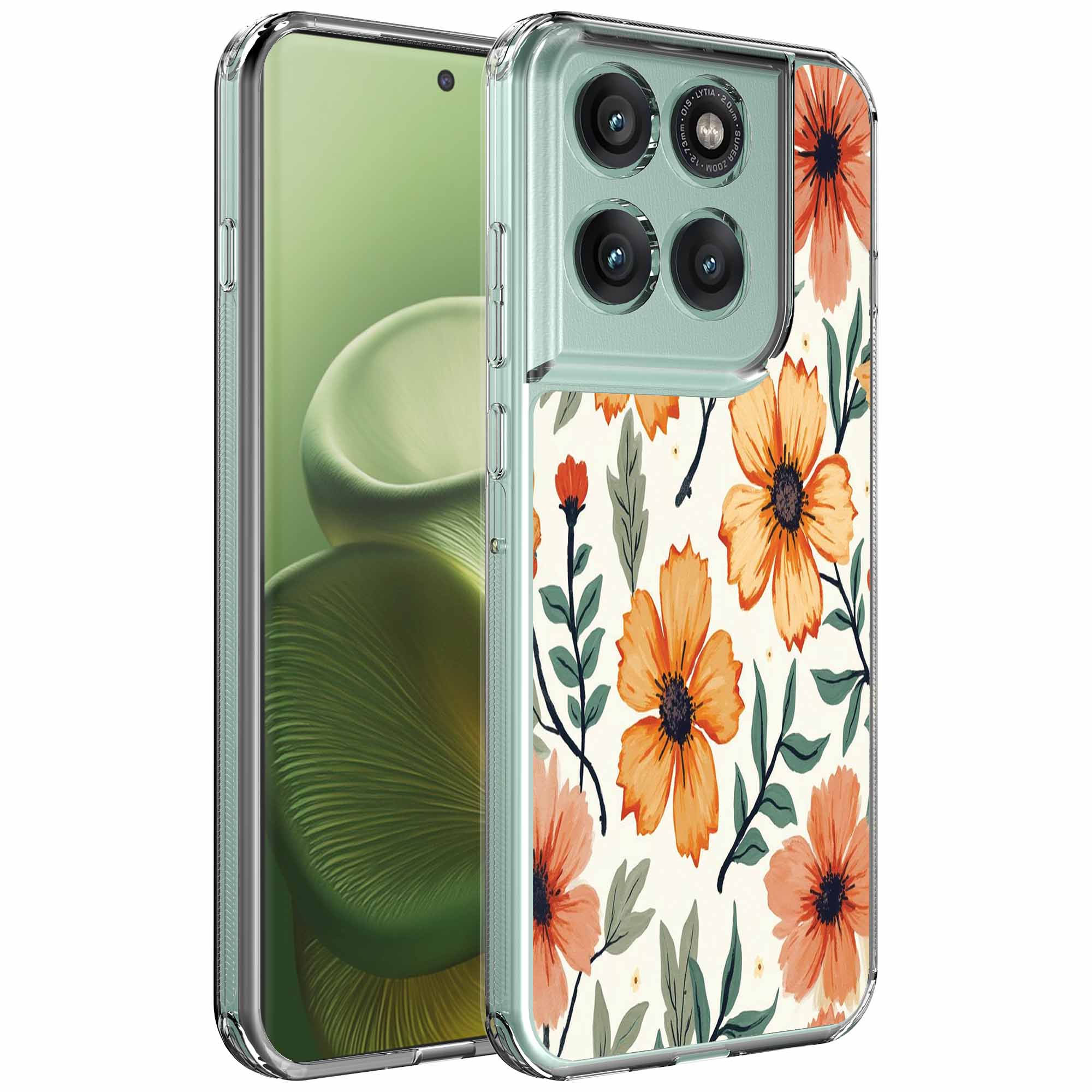 Oranje bloemen opdruk_Motorola Edge 60 transparant telefoonhoesje (1)
