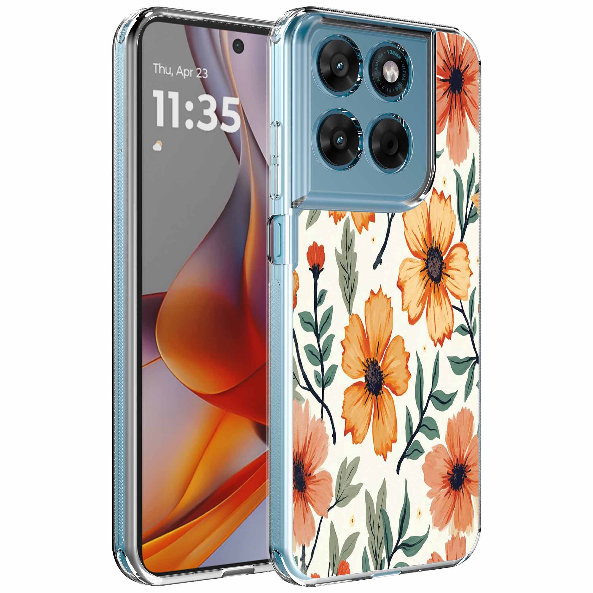 Oranje bloemen opdruk_Motorola Moto G75 transparant telefoonhoesje (1)