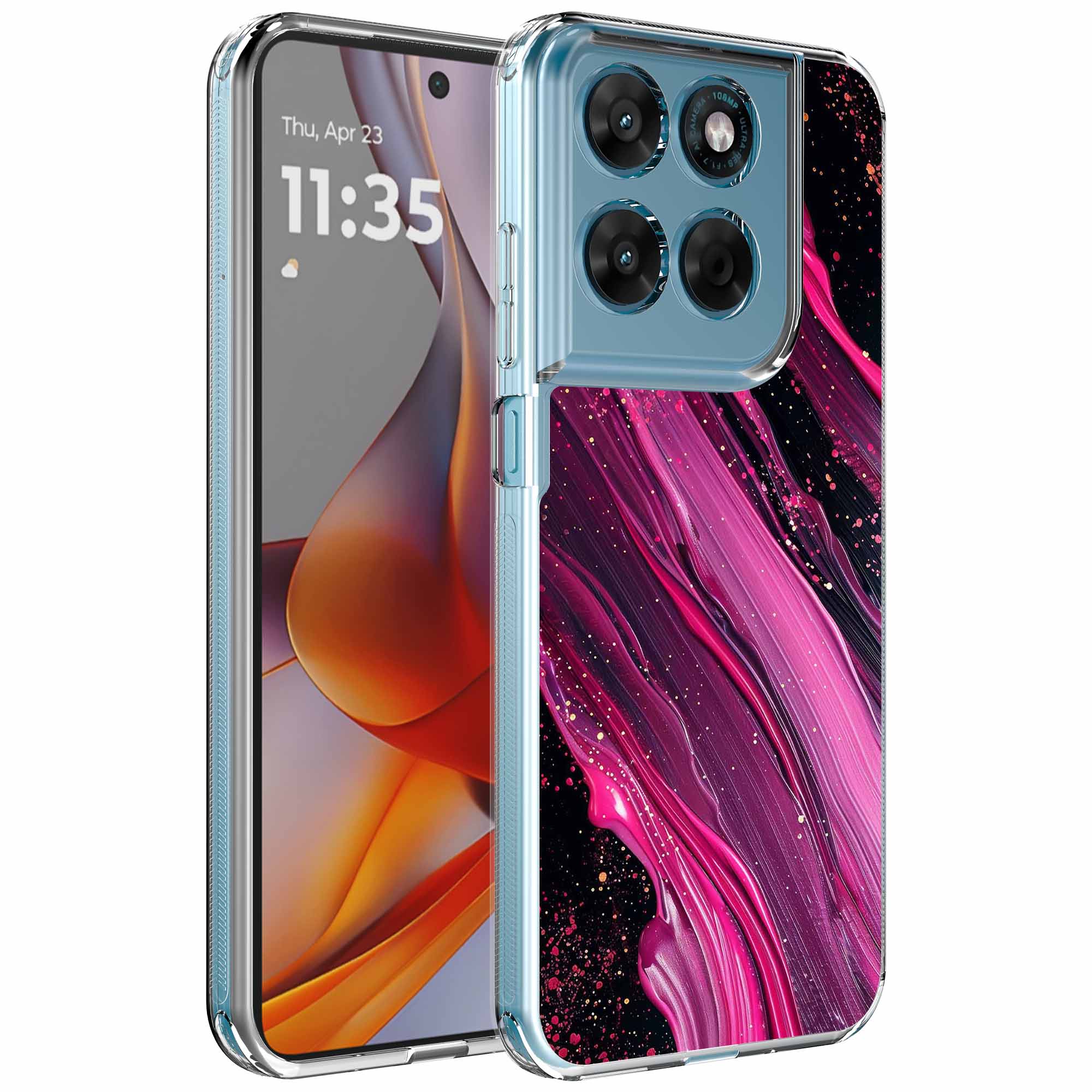 Paars roze marmer opdruk_Motorola Moto G75 transparant telefoonhoesje (1)