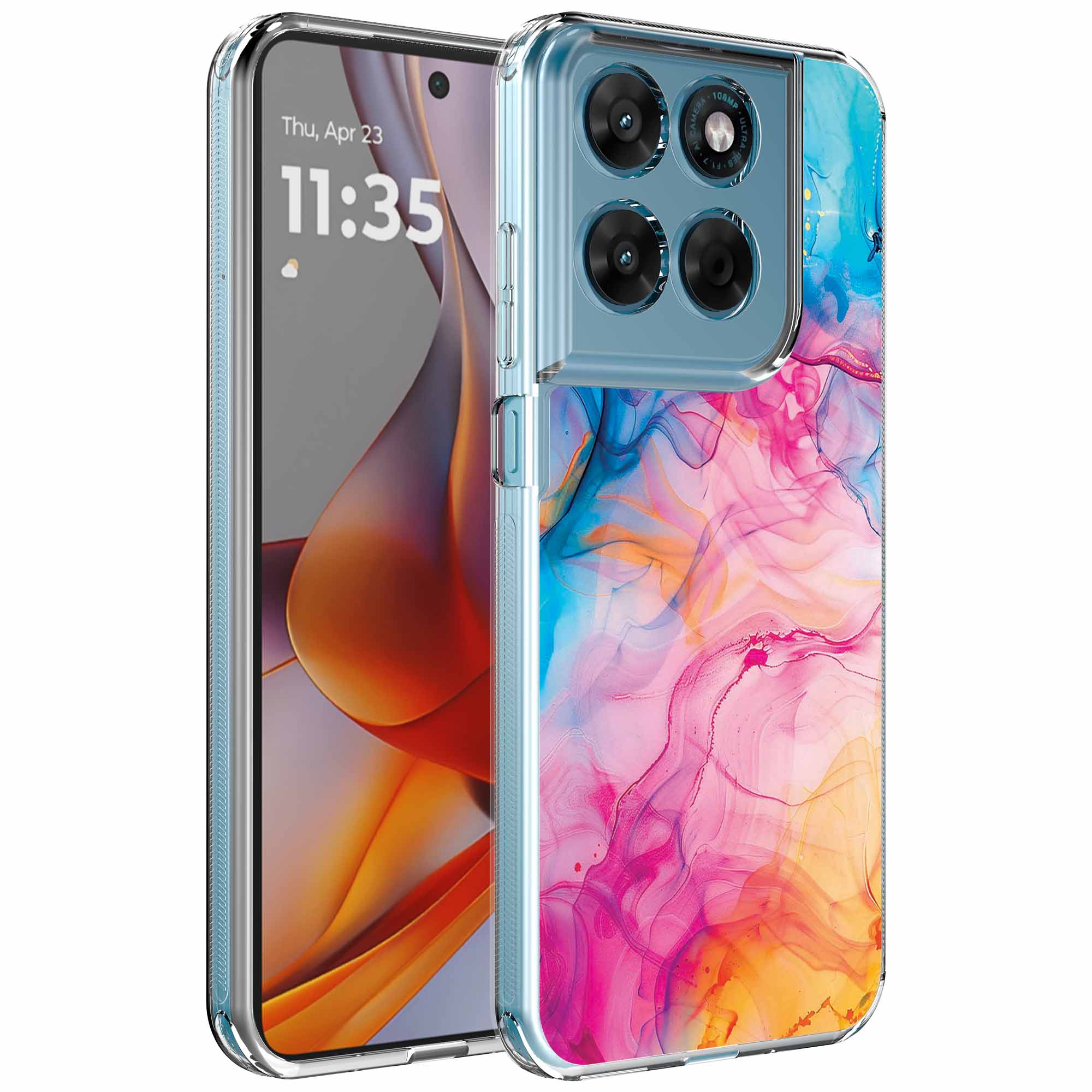 Regenboog acryl marmer opdruk_Motorola Moto G75 transparant telefoonhoesje (1)