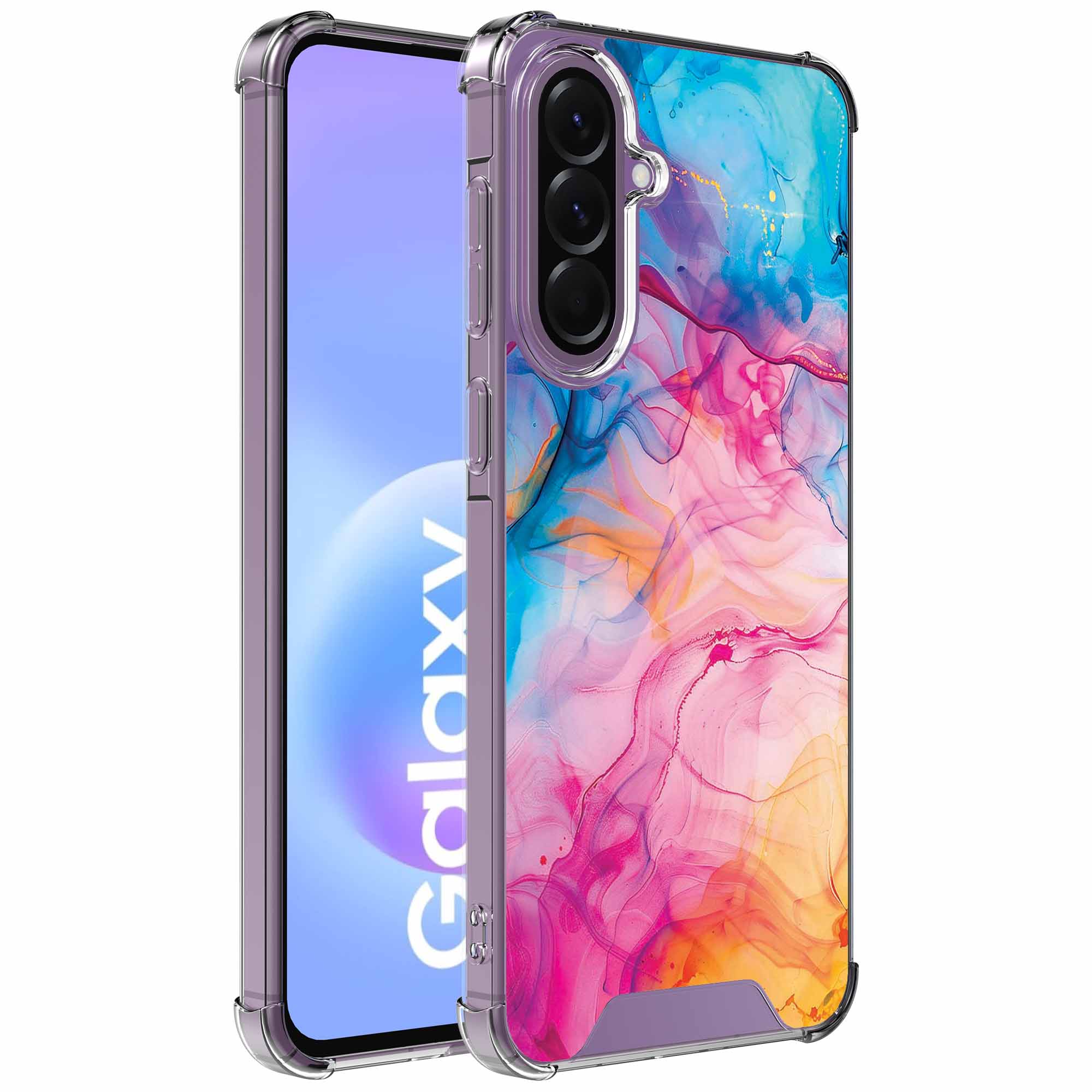 Regenboog acryl marmer opdruk_Samsung Galaxy A57 transparant telefoonhoesje (1)
