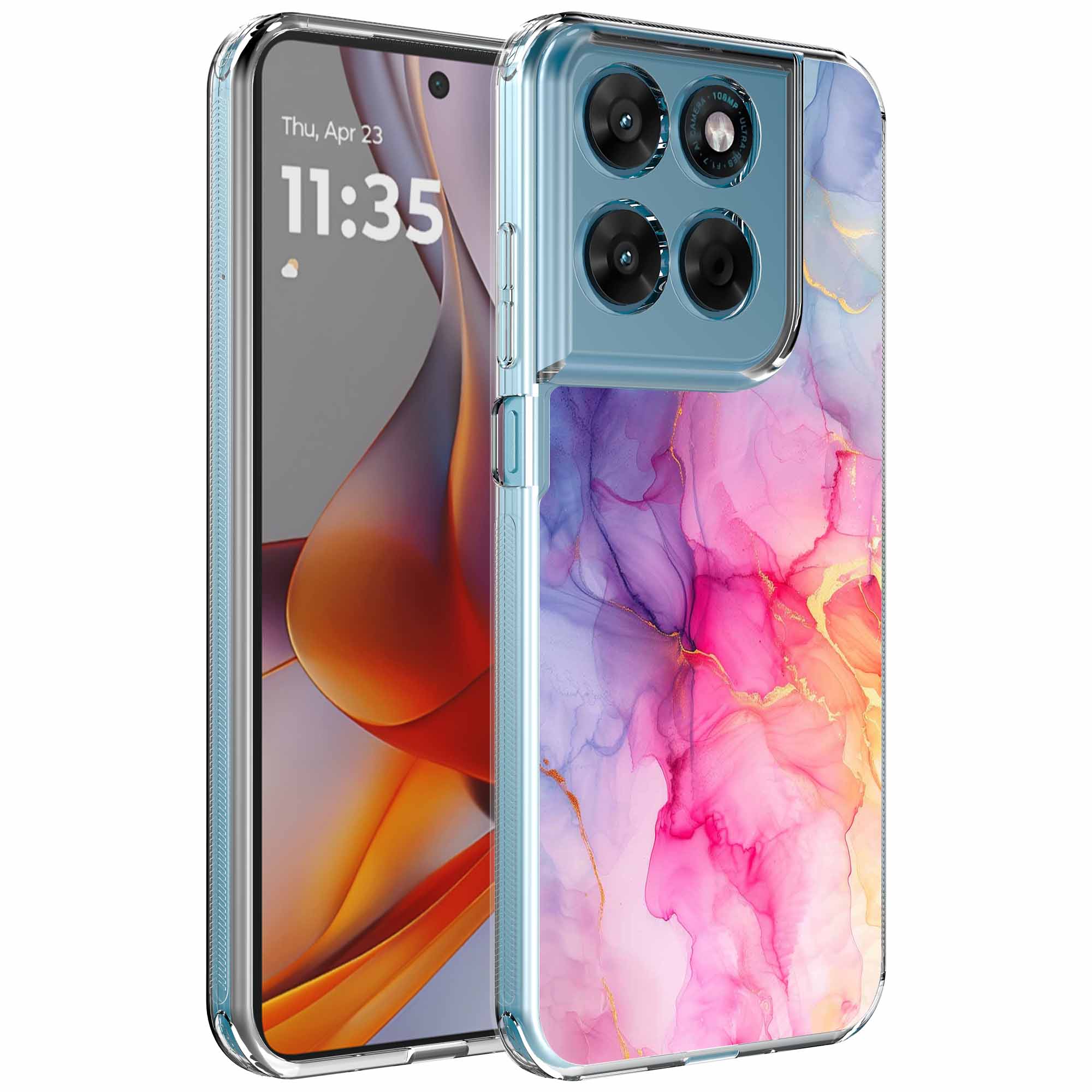 Regenboog marmer opdruk_Motorola Moto G75 transparant telefoonhoesje (1)