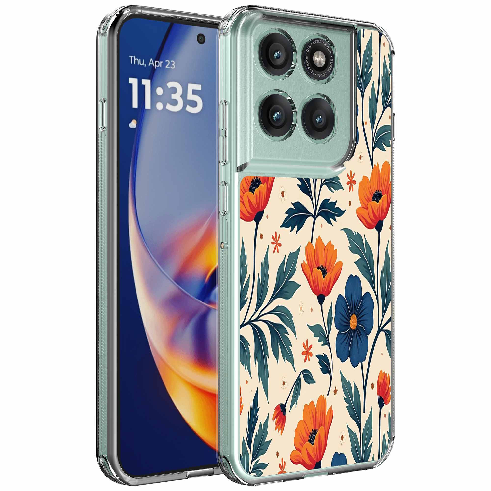 Rode blauwe bloemen opdruk_Motorola Edge 50 Neo transparant telefoonhoesje (1)