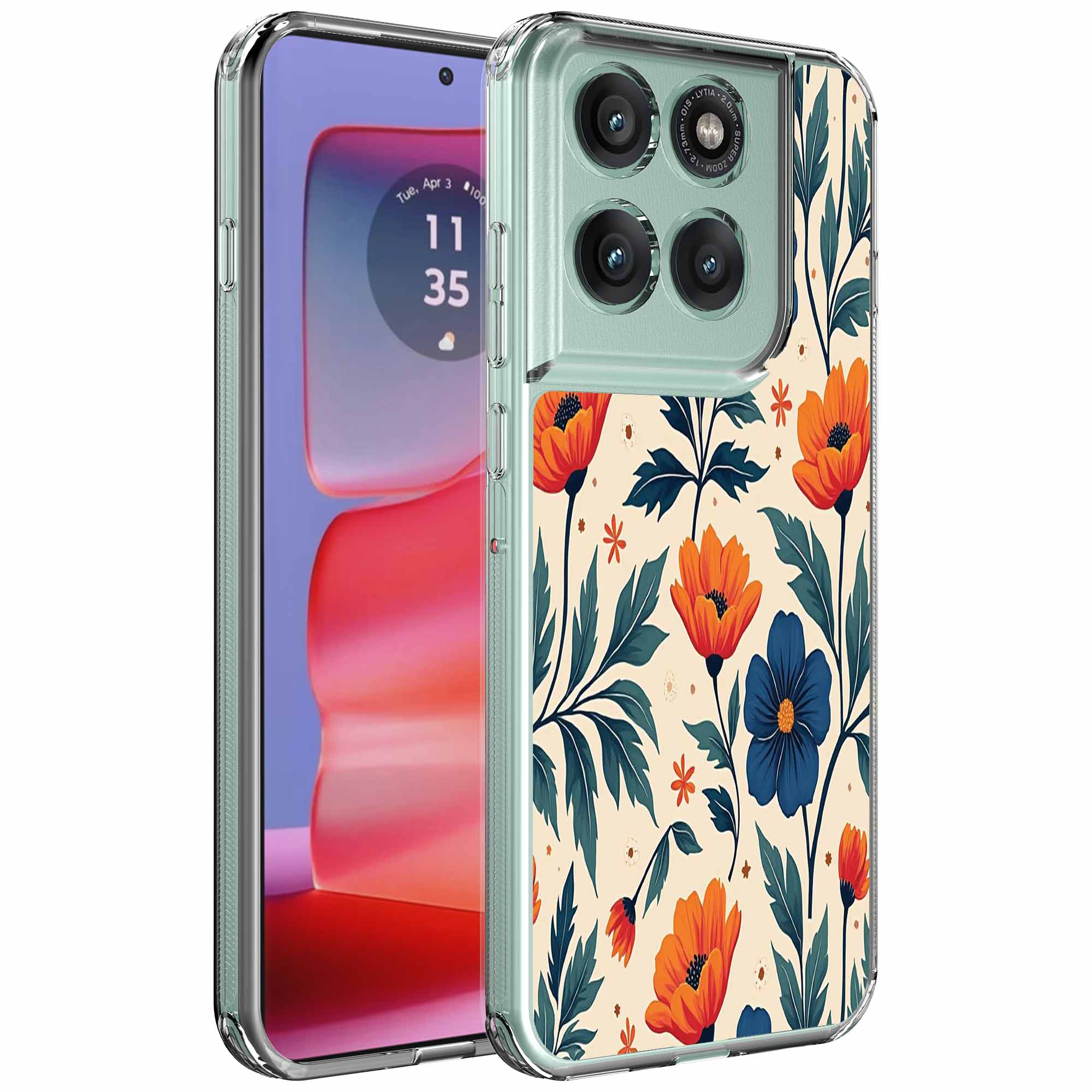 Rode blauwe bloemen opdruk_Motorola Edge 50 Pro transparant telefoonhoesje (1)