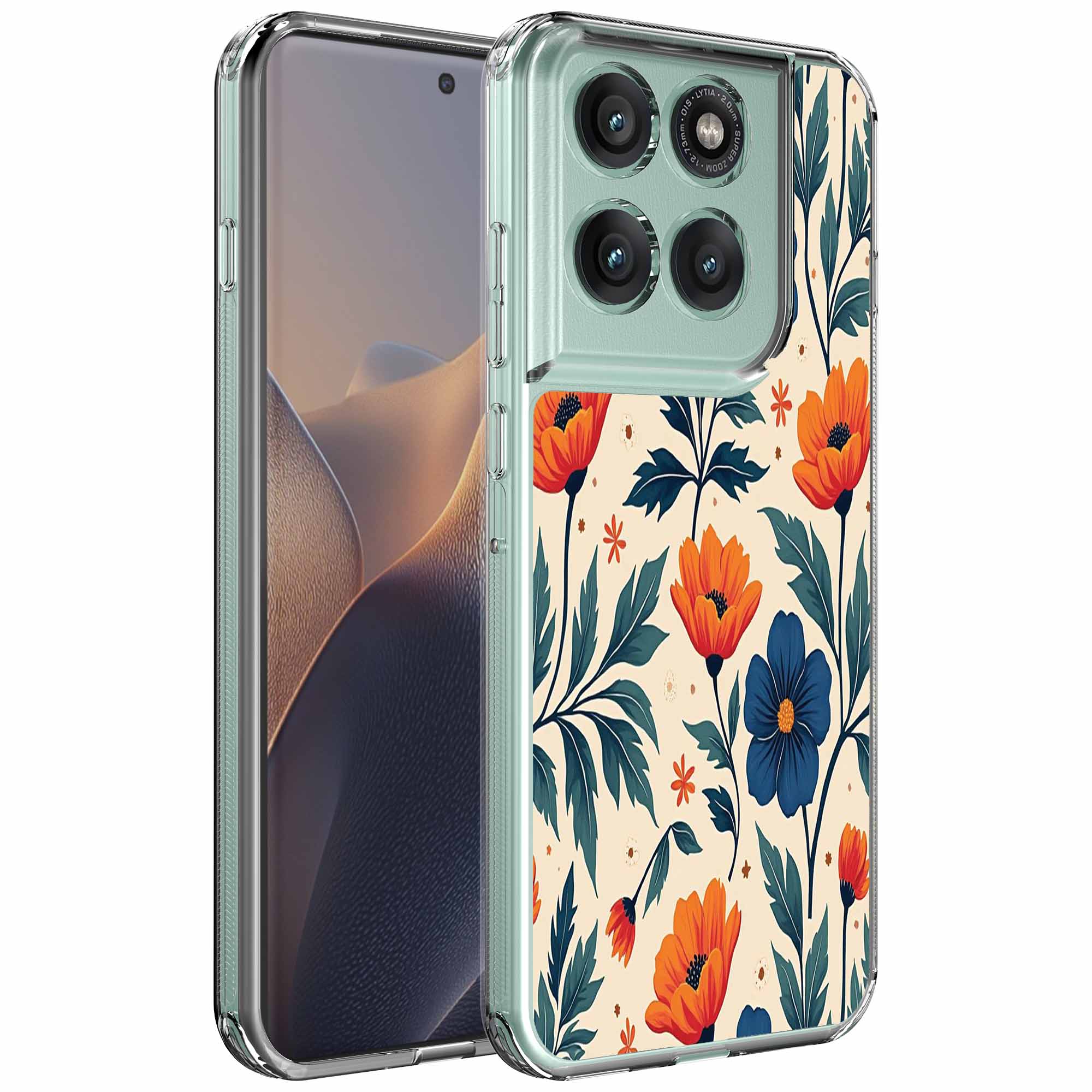 Rode blauwe bloemen opdruk_Motorola Edge 60 Fusion transparant telefoonhoesje (1)