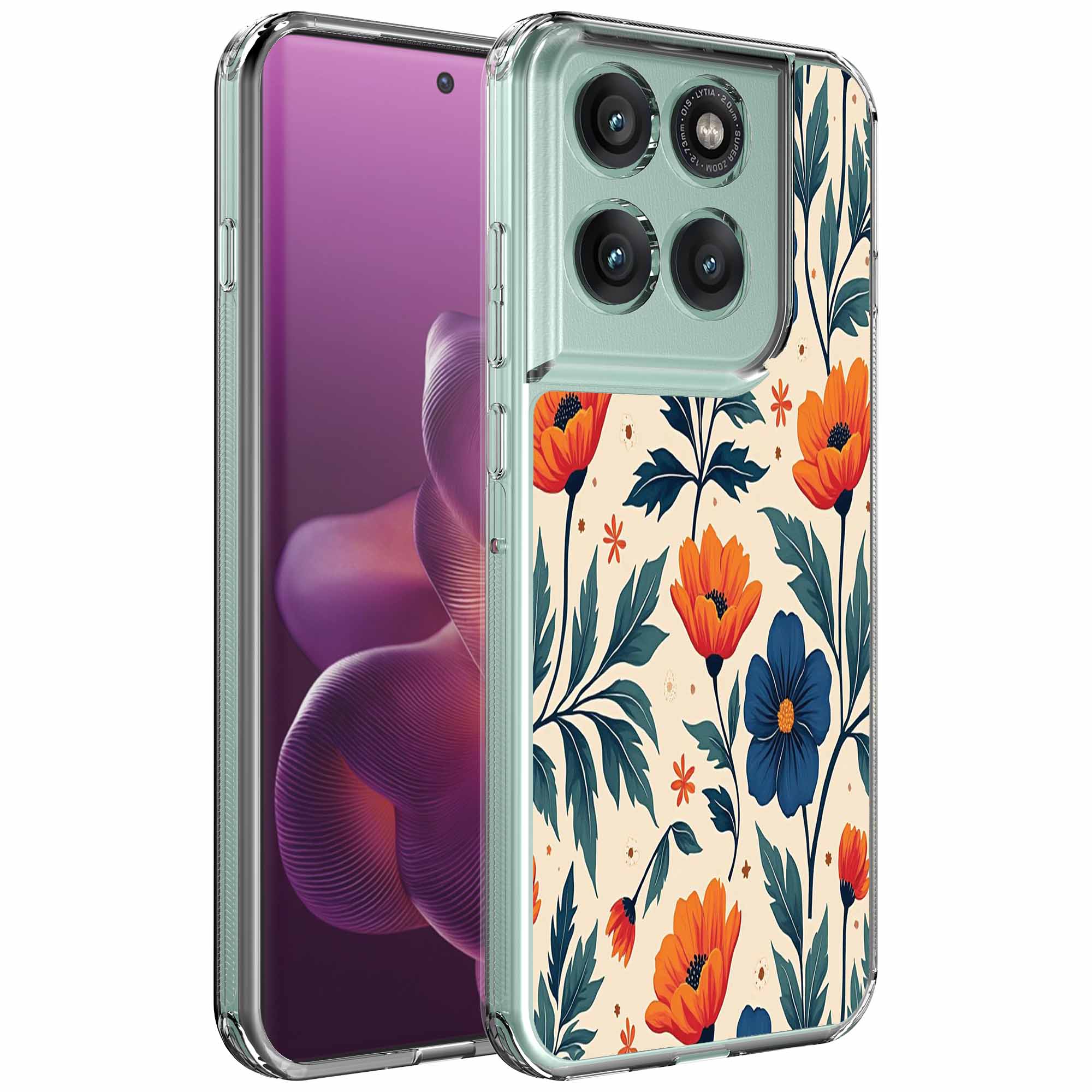 Rode blauwe bloemen opdruk_Motorola Edge 60 Pro transparant telefoonhoesje (1)
