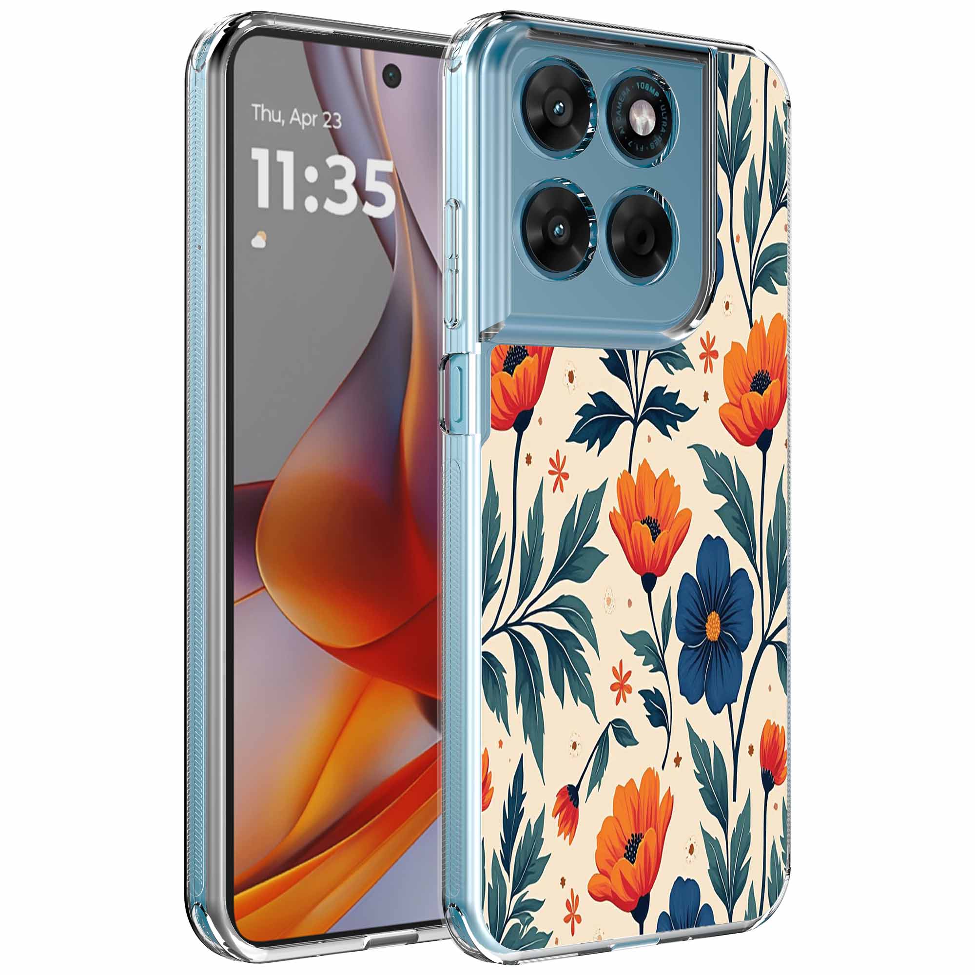 Rode blauwe bloemen opdruk_Motorola Moto G75 transparant telefoonhoesje (1)