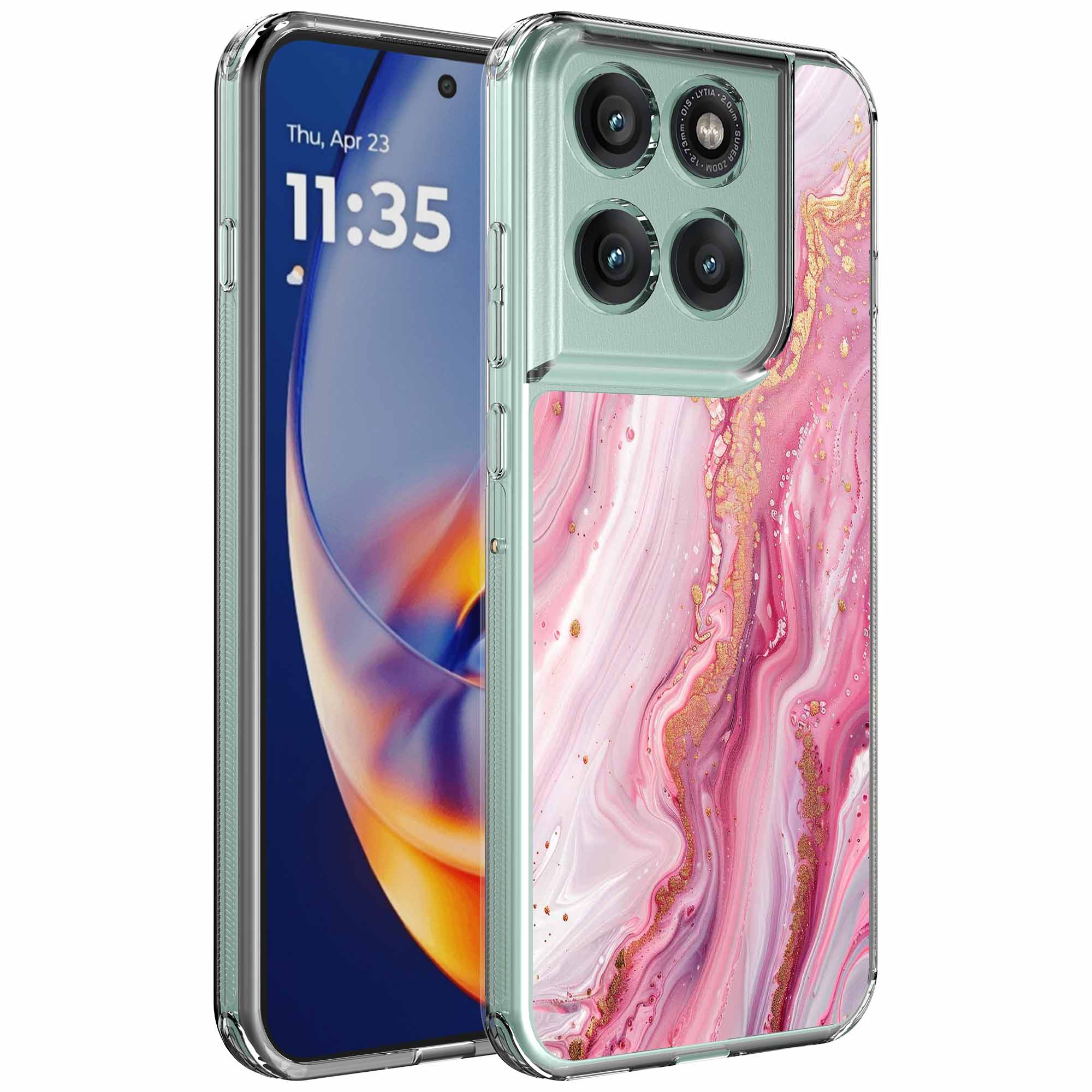 Roze goud marmer opdruk_Motorola Edge 50 Neo transparant telefoonhoesje (1)
