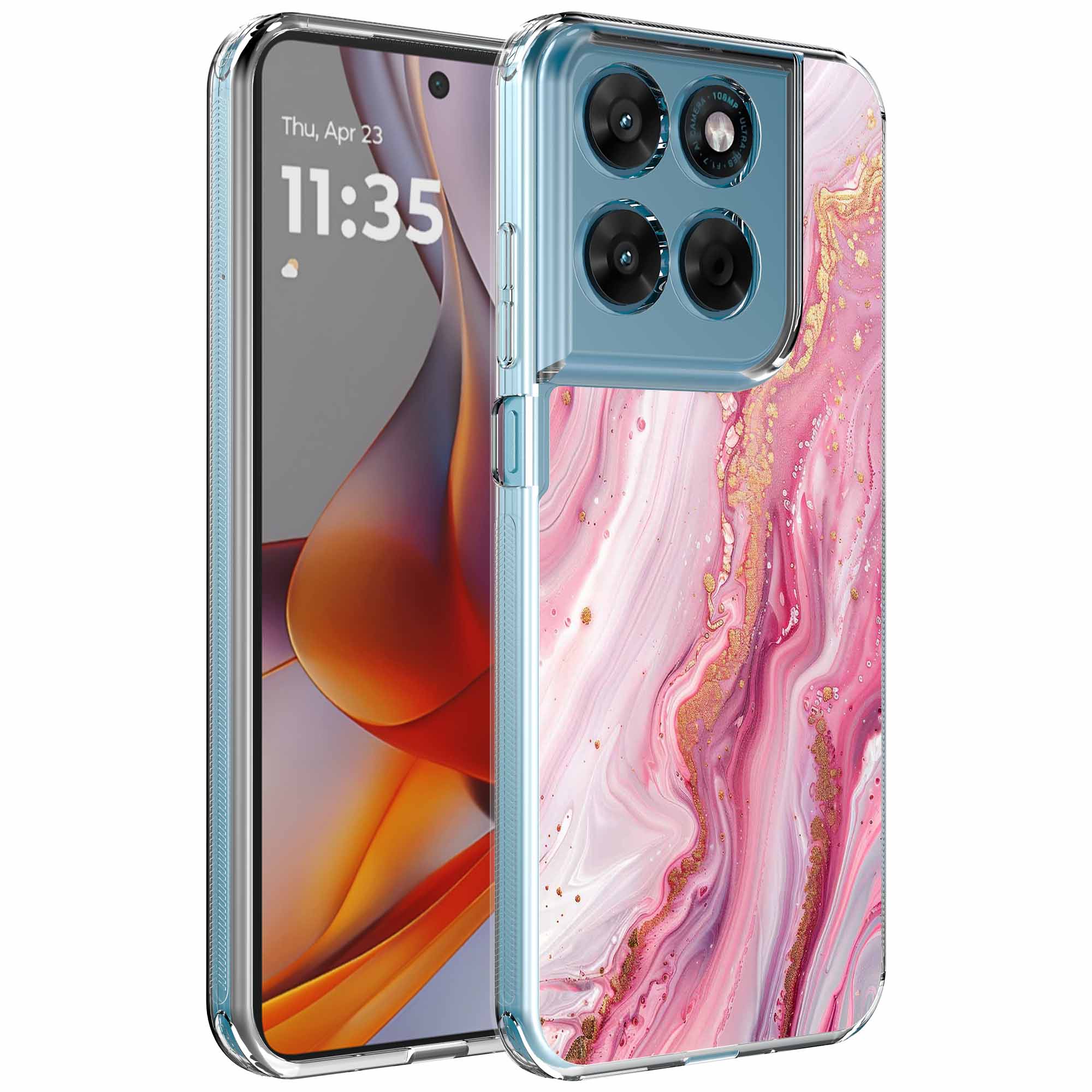 Roze goud marmer opdruk_Motorola Moto G75 transparant telefoonhoesje (1)