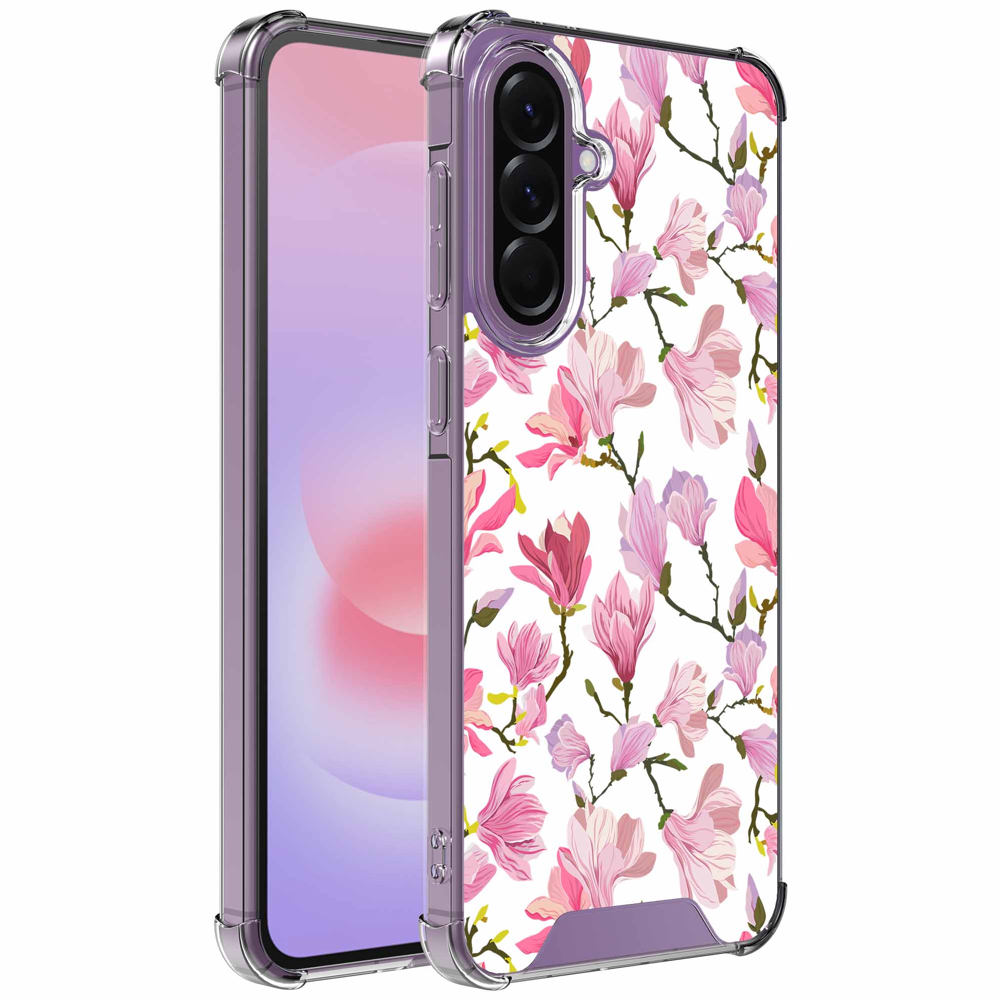 Fuchsia bloemen opdruk_Samsung Galaxy A37 transparant telefoonhoesje (1)