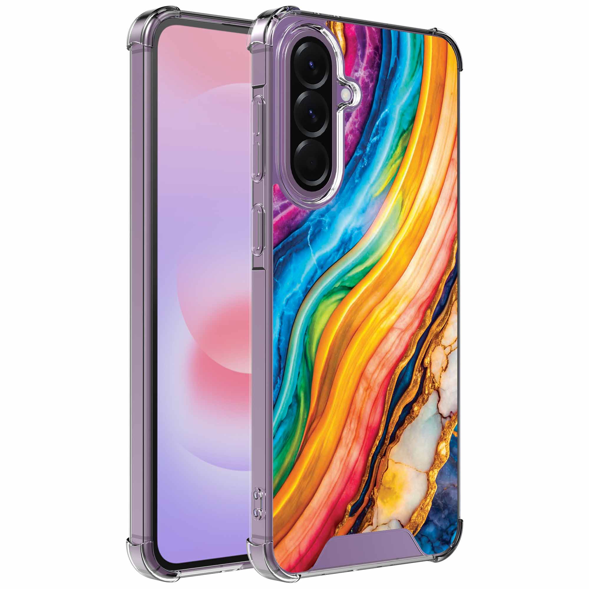 Goud regenboog marmer opdruk_Samsung Galaxy A37 transparant telefoonhoesje (1)