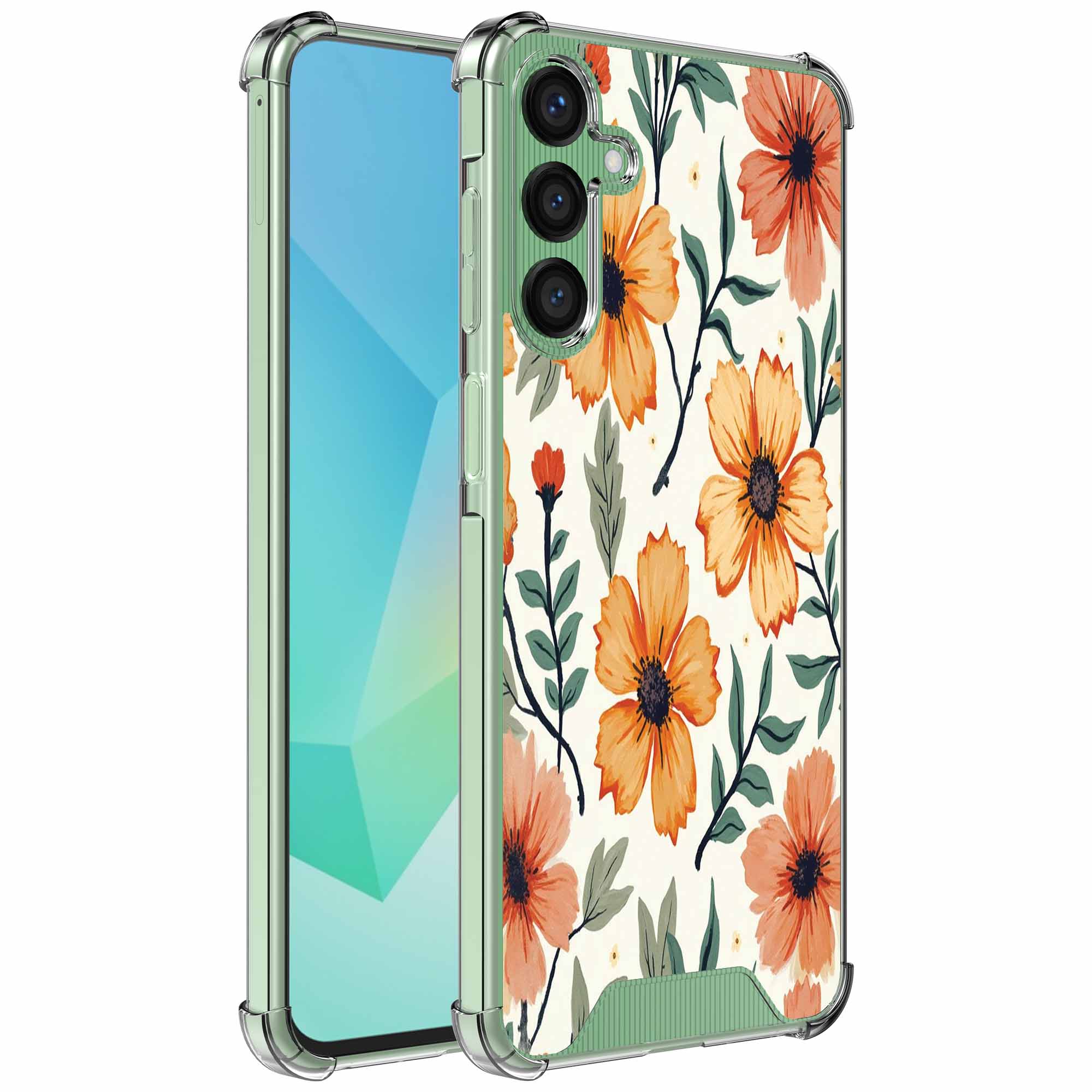 Oranje bloemen opdruk_Samsung Galaxy A16 transparant telefoonhoesje (1)