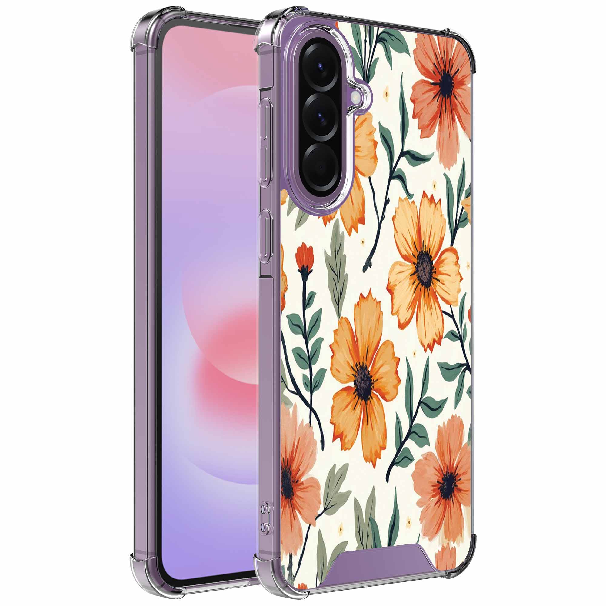 Oranje bloemen opdruk_Samsung Galaxy A37 transparant telefoonhoesje (1)