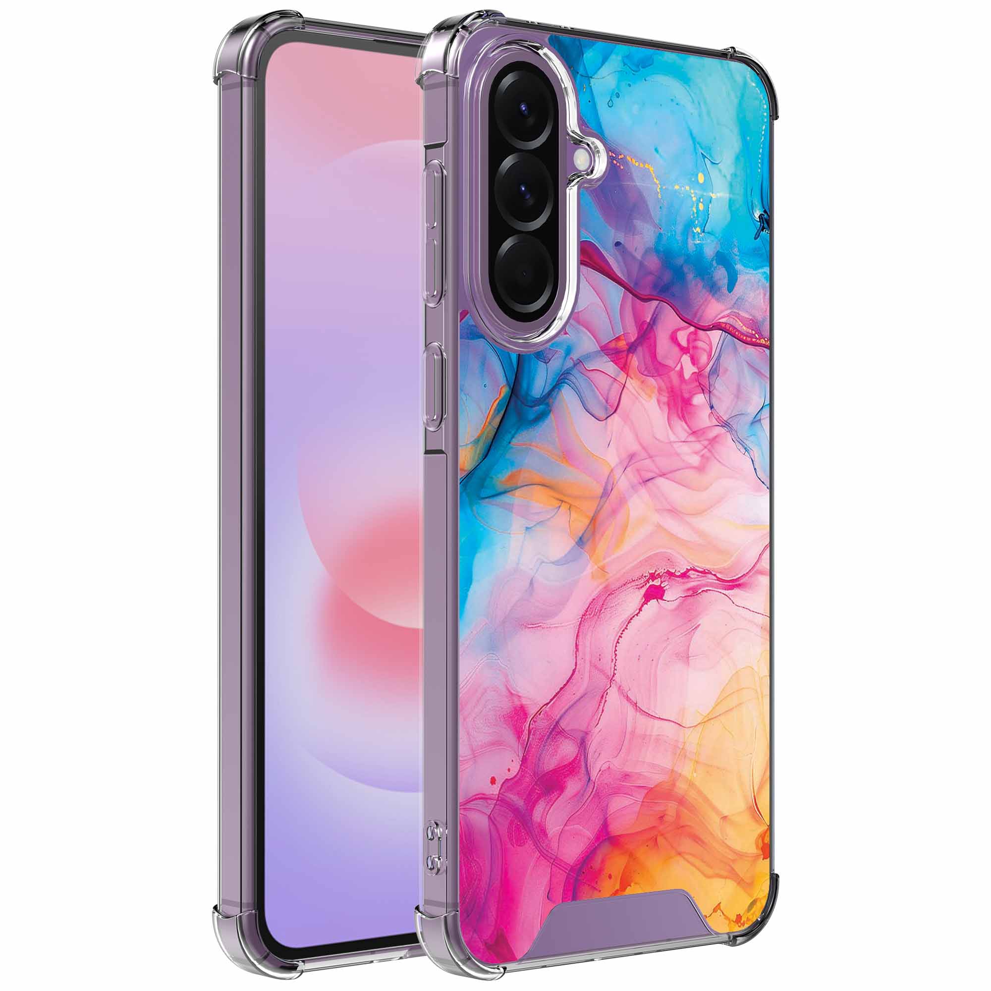 Regenboog acryl marmer opdruk_Samsung Galaxy A37 transparant telefoonhoesje (1)