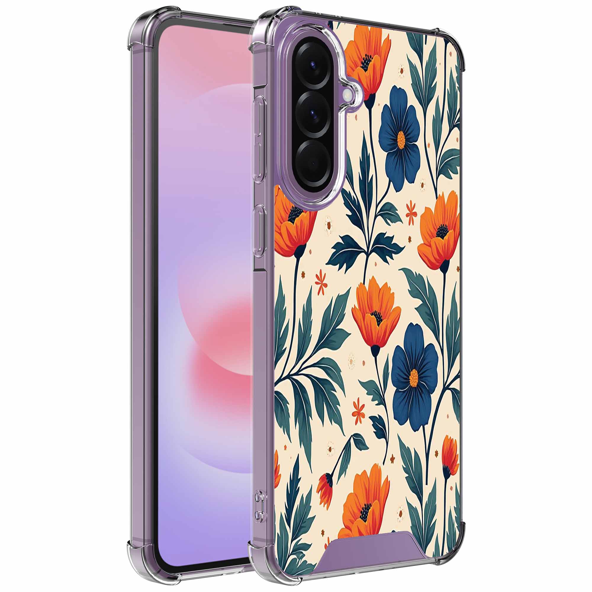 Rode blauwe bloemen opdruk_Samsung Galaxy A37 transparant telefoonhoesje (1)