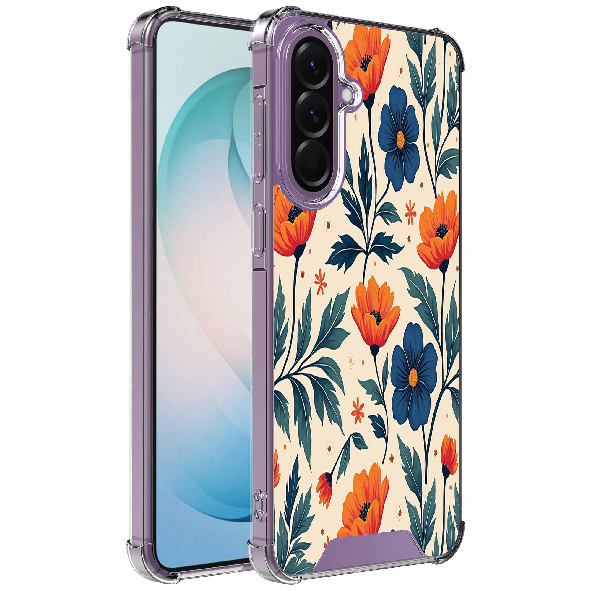 Rode blauwe bloemen opdruk_Samsung Galaxy S26 Plus transparant telefoonhoesje (1)